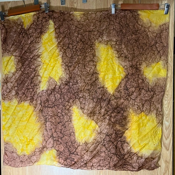 Silk Brown/ Gold Floral Tie Dyed Vintage 80’s Scarf - Picture 2 of 3